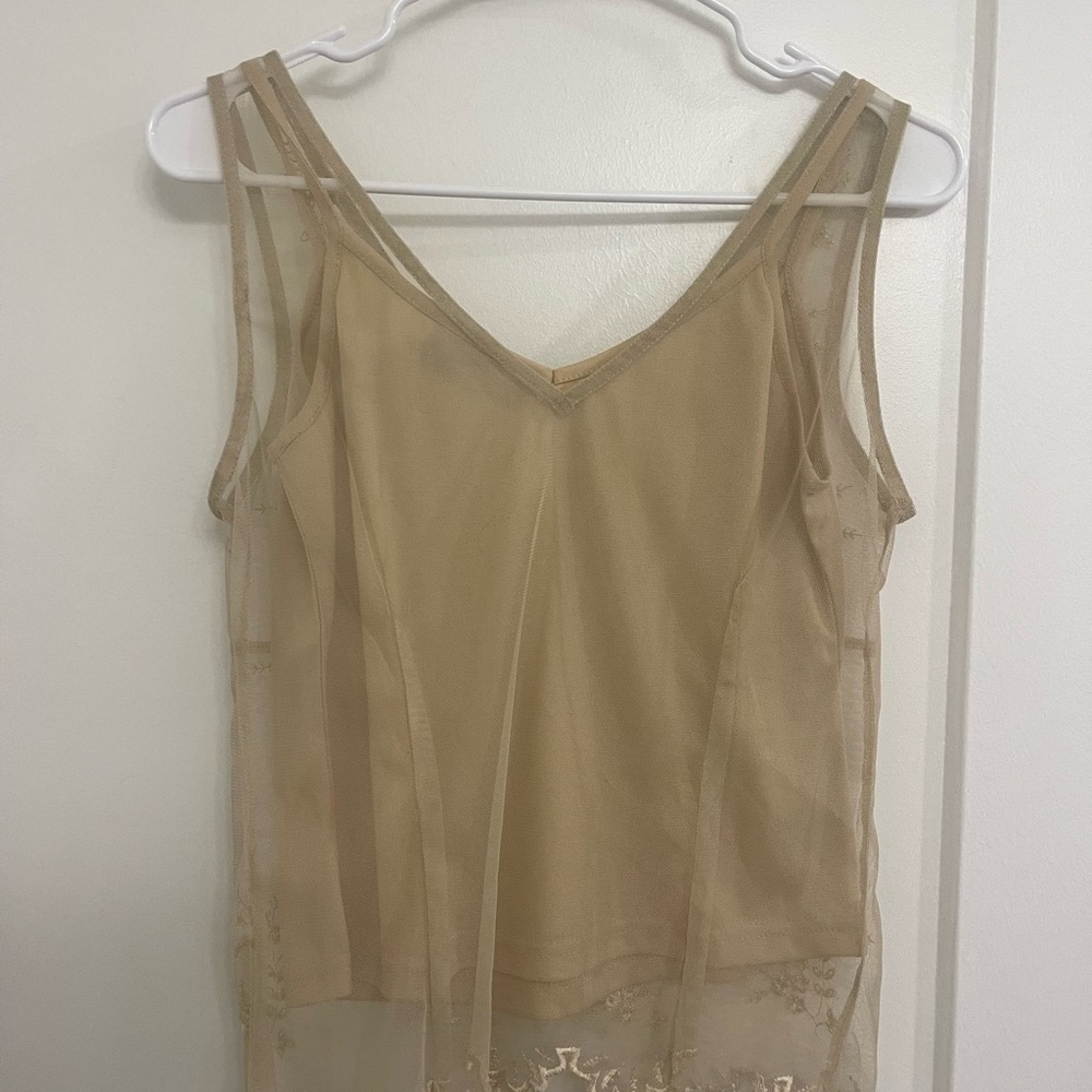 Vintage Lace Sheer Fairycore Boho Tan Floral Lace Blouse - Picture 7 of 8